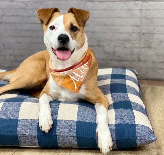 Navy Farmhouse Dog Bed Cover, Blue Check Pet Bed Cover, Blue