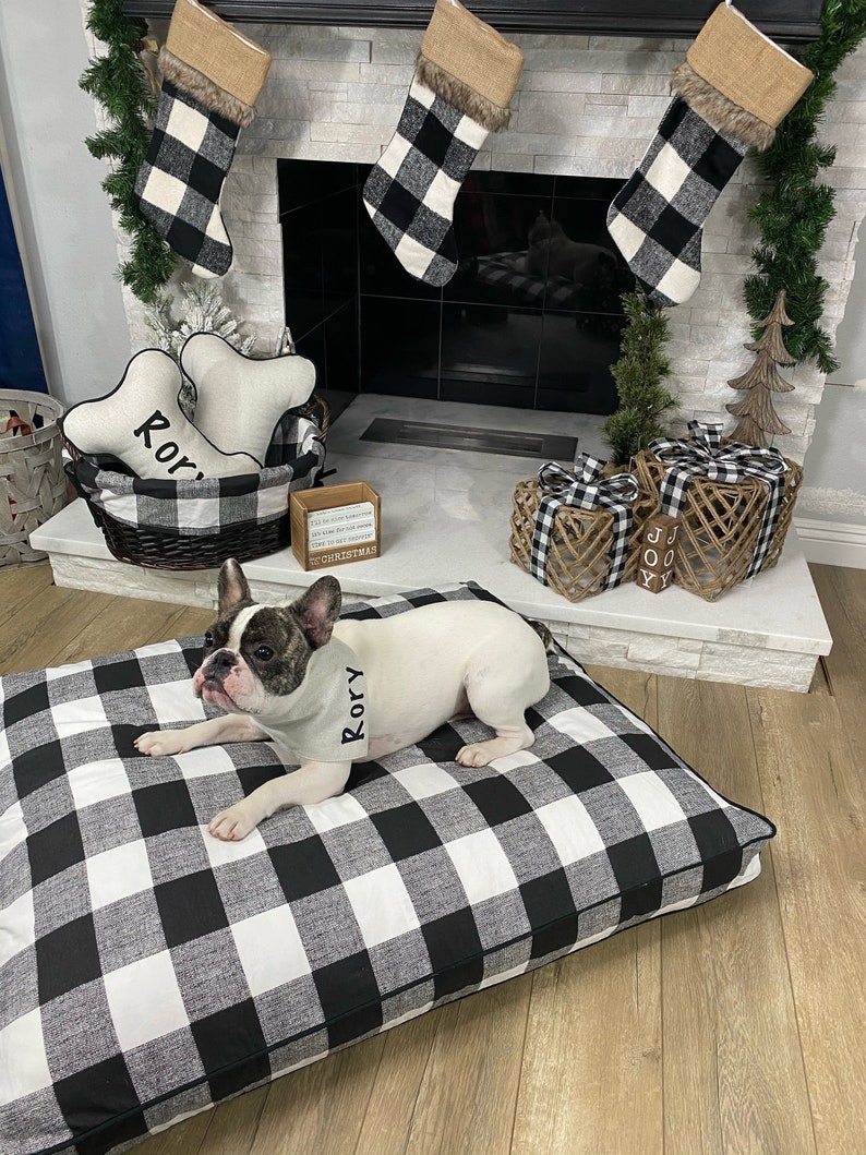Farmhouse Holiday Dog Bed Mattress Cover Buffalo Check Pet Etsy