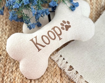 Gepersonaliseerde puppycadeau, hondenbot speelgoed geborduurd met naam, aangepast huisdierspeelgoed, gepersonaliseerde hondencadeaus, nieuw puppyspeelgoed, verjaardagscadeau voor honden