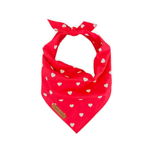 Red Heart Valentine's Day Dog Bandana, Mini Heart Pet Bandana, Chic Pet Bandana, Modern Neckwear, Personalized Red Dog Bandana, Monogrammed