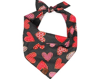 Valentine's Heart Dog Bandana, Black Polka Dot Pet Bandana, Love Dog Bandana With Name, Personalized Red Dog Bandana, Monogrammed Name