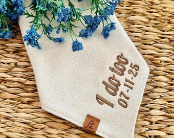 Bandana pour chien « Oui, moi aussi » pour un mariage, bandana pour chien avec la date du mariage, bandana pour chien aux couleurs du mariage, bandana crème personnalisé pour chien, cadeau de mariage pour animal de compagnie