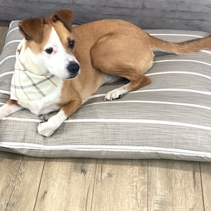 Modern Ecru Stripe Dog Bed Cover , Beige Pet Bed Duvet,  Stripe Pet Bed Cover, Handmade Cover for small to large pets, Sustainable Dog Bed