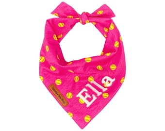 Pink Summer Tennis Ball Pet Bandana, Personalized Beach Dog Bandana, Unique Shape, Easy Tie and that 'just so look', small to large bandanas