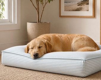 Modern Stripe Pet Mattress, Washable dog bed with removable washable cover. Personalized with pet's name, you choice of premium fillings