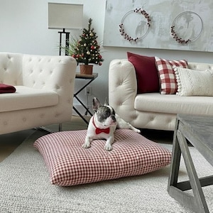 Green Fall Gingham Dog Bed Duvet, Washable Check Dog Bedding With Name - Premium upholstery grade fabric, YKK Zipper, Choose You Color image 2