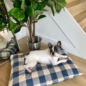 Navy Gingham Check Dog Bed Cover, Modern Plaid Pet Bed Cover, Blue Pet Bed Cover,  Dog Bed Duvet For Small and Large Dogs, Washable Cover