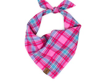 Bandana per cani Tattersall rosa, Bandana per animali domestici con controllo pasquale con nome, Abbigliamento per animali primaverili, Bandana per cani personalizzata per cani da piccoli a extra large