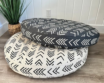 Round Mud Cloth Bed Cover, Boho Patterned Dog Bed Duvet, Modern Pet Bed, Sustainable Pet Bedding, Cream Dog Bedding With Name, Large Dog Bed