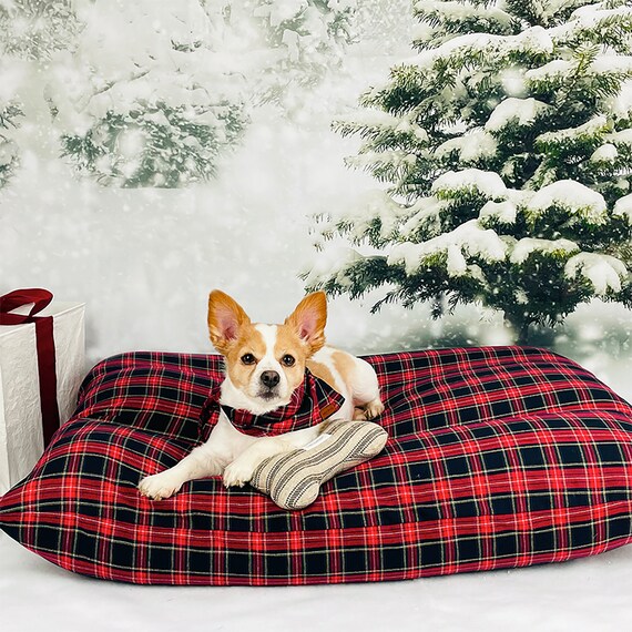 Red Christmas Tartan Bed Cover Red Navy Check Pet Bed Duvet - Etsy