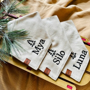 Personalized Cream Herringbone Dog Bandana | Christmas Flannel Pet Bandana | Holiday Photo Dog Outfit | Cream Wedding Dog Bandana With Date