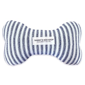 Navy Ticking Stripe Squeaky Toy, Dog Chew Toy, Dog Bone Toy, Sustainable Pet Toy, Birthday Gift For Dogs, New Puppy Squeaky Toy, Pet Toys