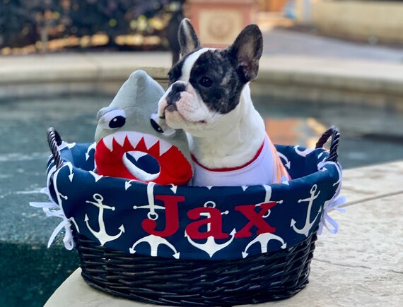 Nautical Toy Basket, Navy Dog Storage Bin With Anchors, Nautical Decor,  Nautical Pet Accessories, Boat Theme Pet Toy Bin, Outdoor Toy Box 