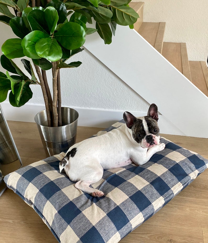 Navy Gingham Check Dog Bed Cover Modern Plaid Pet Bed Cover Etsy