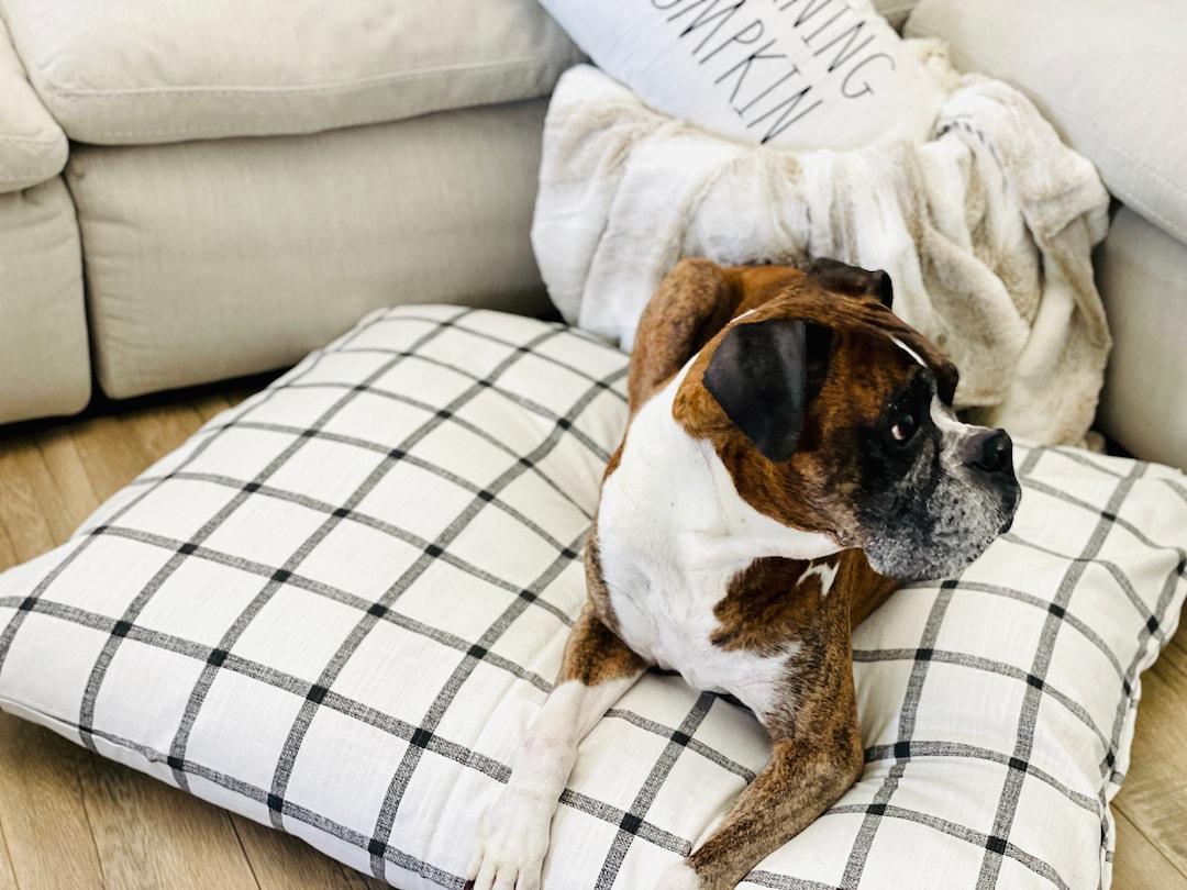 Dog Bed for Large Dog, Windowpane Dog Bed Duvet, Modern Farmhouse Dog