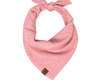 Pink Check Valentine's Dog Bandana, Soft Pink Pet Bandana With Name, Love Dog Bandana, Personalized Valentine Dog Outfit, Monogrammed Name