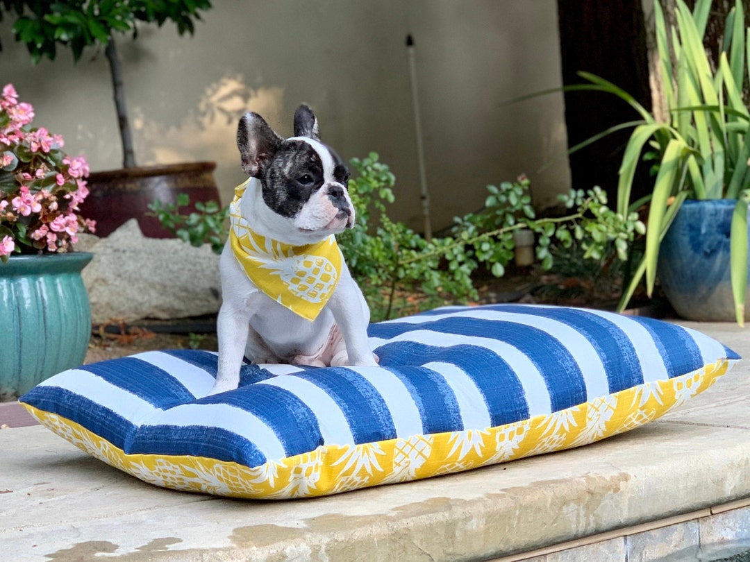 Outdoor Navy Stripe Pineapple Dog Bed Cover, Durable Outdoor Dog Bed