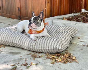 Custom Ticking Stripe Dog Bed, Classic Black and Tan Striped Pet Bed,Dog Bed Duvet, Farmhouse Dog Bed Cover for small to large dogs