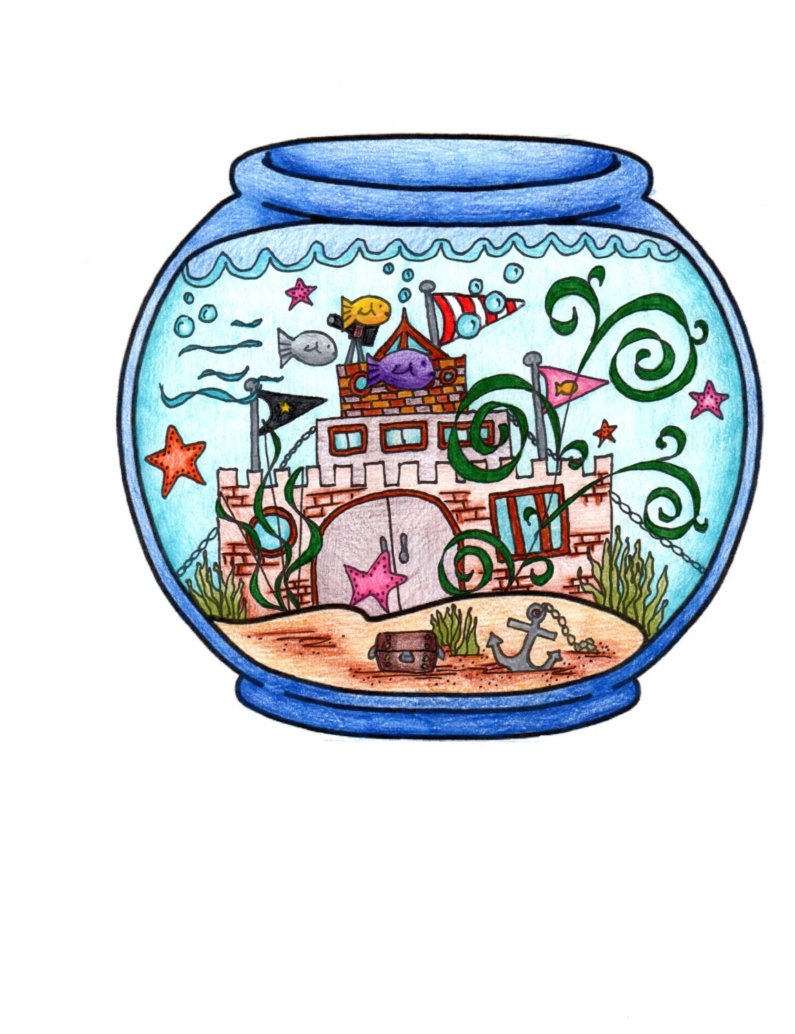 Fish Bowl Coloring Page | Etsy