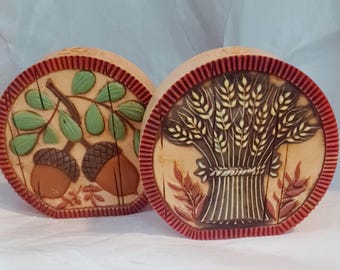 Vintage Hallmark Fall Salt and Pepper Shakers Autumn Leaves Wheat Acorns Thanksgiving Dinner Party Decor