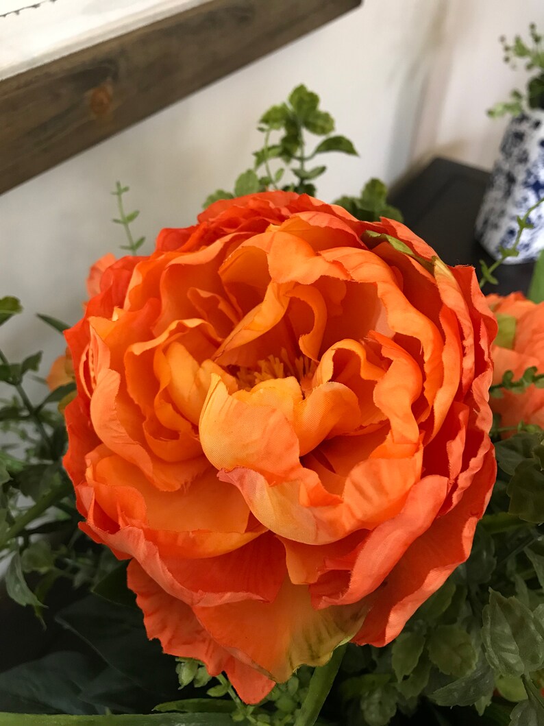 Spring Summer Centerpiece Farmhouse Centerpiece Peony Floral Arrangement Orange Centerpiece Wedding Centerpiece Peony Centerpiece