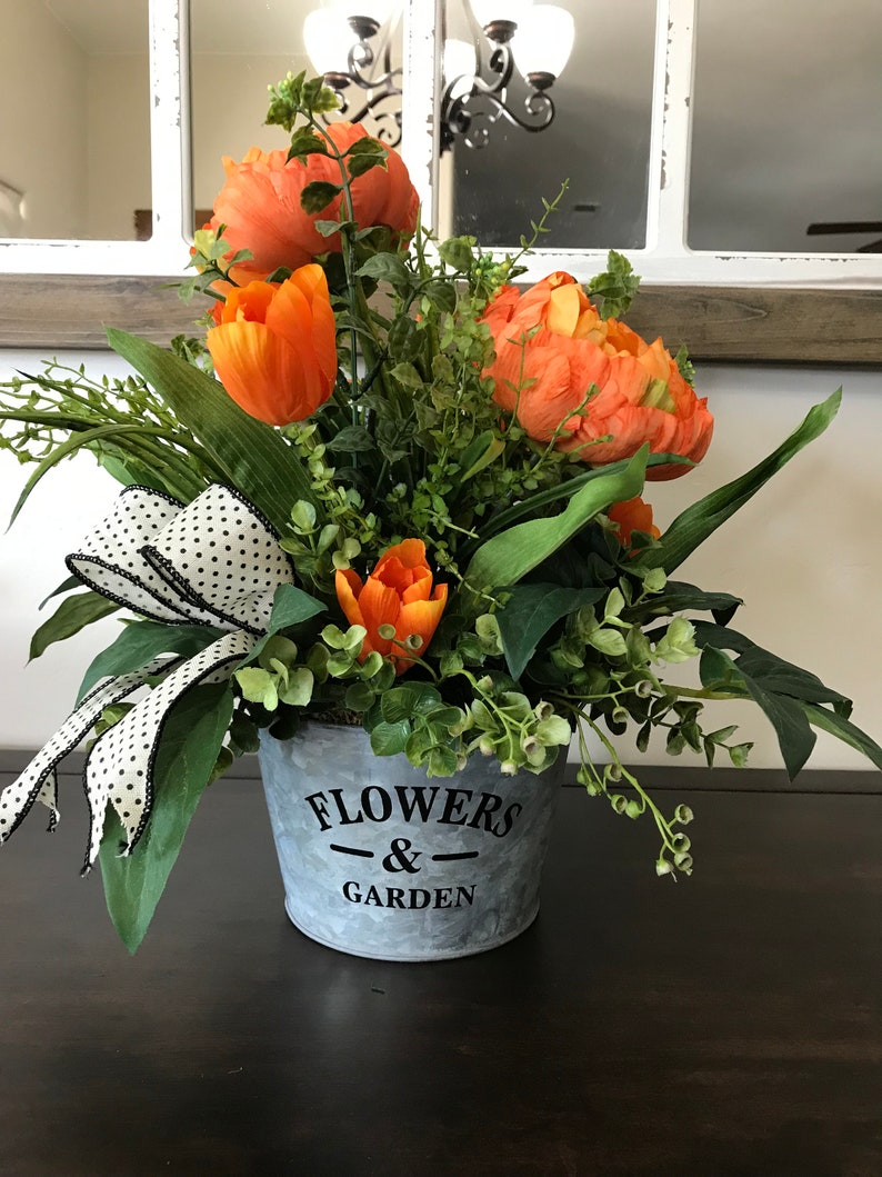 Spring Summer Centerpiece Farmhouse Centerpiece Peony Floral Arrangement Orange Centerpiece Wedding Centerpiece Peony Centerpiece