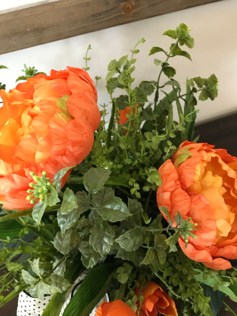 Spring Summer Centerpiece Farmhouse Centerpiece Peony Floral Arrangement Orange Centerpiece Wedding Centerpiece Peony Centerpiece