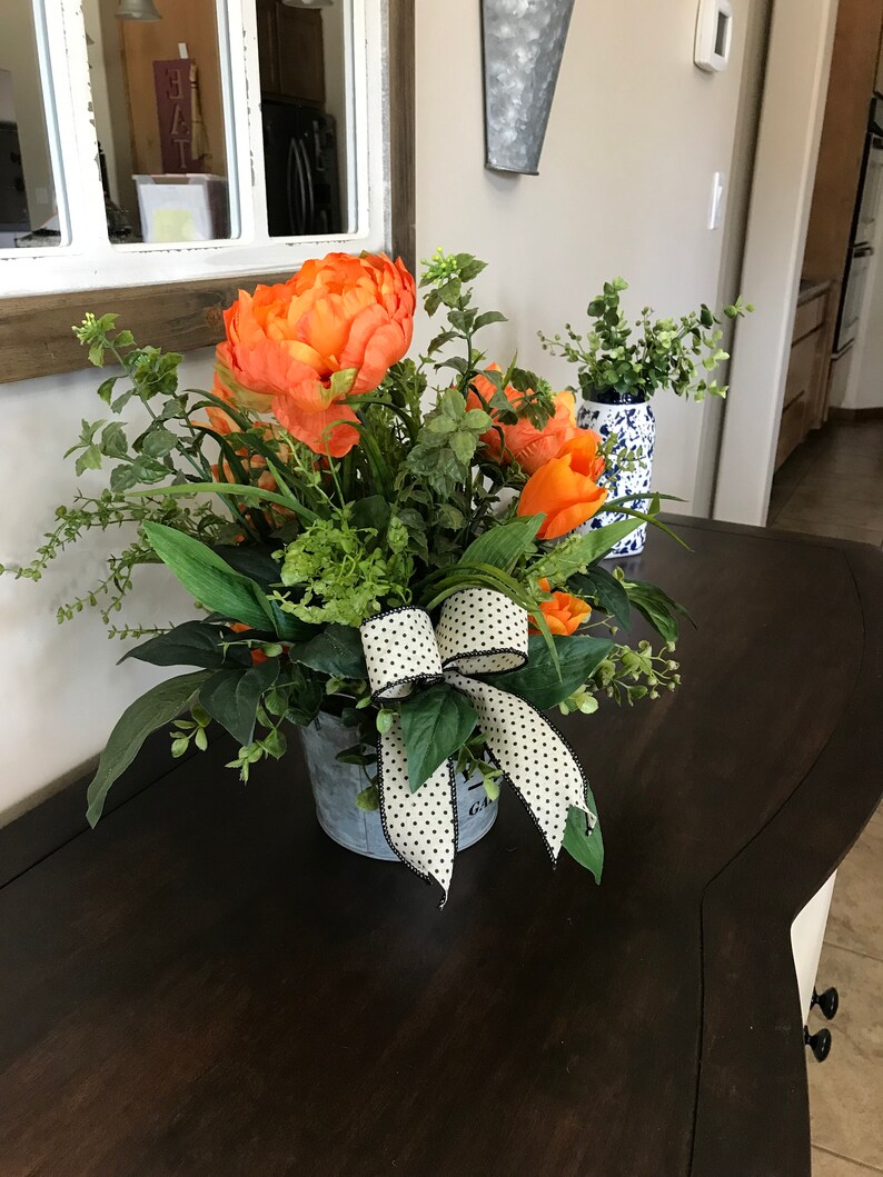 Spring Summer Centerpiece Farmhouse Centerpiece Peony Floral Arrangement Orange Centerpiece Wedding Centerpiece Peony Centerpiece