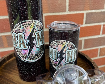 Mama + Mini Tumbler Sippy Cup Set, Lightning Bolt, Leopard, 12 oz 20 oz Skinny Tumbler, Mama And Mini Cups, Mommy And Me, Mothers Day Set