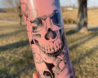 UV Color Changing Floral Skull 20 oz Skinny Tumbler, True Crime Tumbler, True Crime Junkie, True Crime Obsessed, Halloween 2023