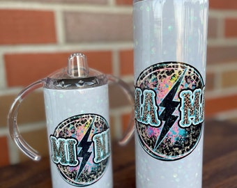 Mama + Mini Tumbler Sippy Cup Set, Lightning Bolt, Leopard, 12 oz 20 oz Skinny Tumbler, Mama And Mini Cups, Mommy And Me, Mothers Day Gift