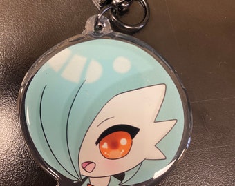 2.5” acrylic, front side epoxy double sided, shiny and normal gardevoir chibi keychain