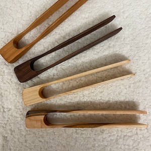 Handmade Hardwood Toast Tongs: Cherry, Walnut, Maple, Ambrosia Maple