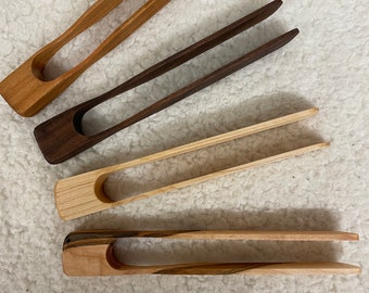 HANDMADE Hardwood TOAST TONGS, Solid Wood, Great Gift Item, Wood tongs, Bagel Tongs, Cherry, Walnut, Maple or Ambrosia Maple, 7" Toast Tongs