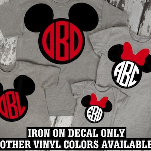 Personalized Monogram Initials Circle Mickey Minnie Mouse  Matching Family Mother Disney Cheer Team Disney Iron On Decal Vinyl for Shirt 045
