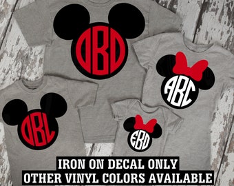 Personalized Monogram Initials Circle Mickey Minnie Mouse  Matching Family Mother Disney Cheer Team Disney Iron On Decal Vinyl for Shirt 045