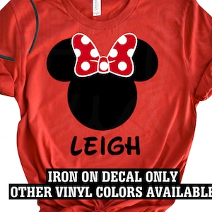 Disney Minnie Mouse with Polka Dot Bow Decal / Classic Red, White, Matching Mother,  Daughter Iron On Decal Vinyl for Shirt 018
