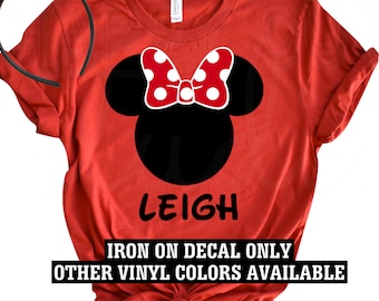 Disney Minnie Mouse with Polka Dot Bow Decal / Classic Red, White, Matching Mother,  Daughter Iron On Decal Vinyl for Shirt 018