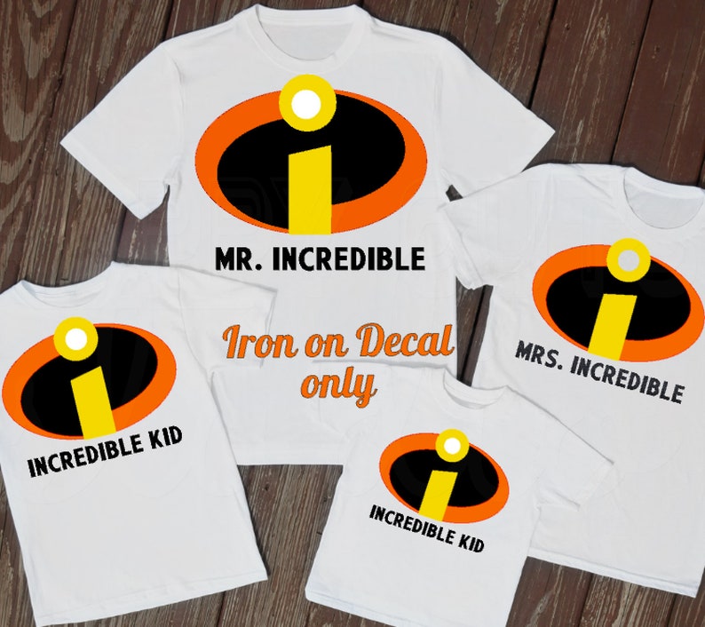 Mr. Incredible Mrs. Incredible Decal / Iron On Vinyl Decal Disney Honeymoon Matching Family Vacation Husband Wife Shirt Mom Dad 4 Shirt 399 image 2