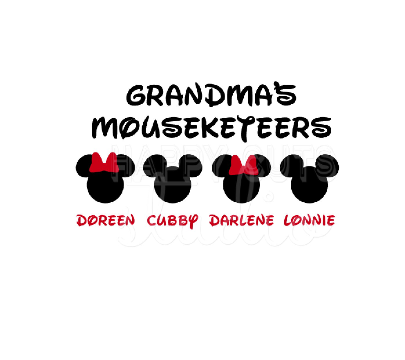 Personalized Mom Dad Grammy Grandma Grandpa Mouseketeers Decal / Mickey Mouse Minnie with Bow Disney Iron On Decal Vinyl for Shirt 027