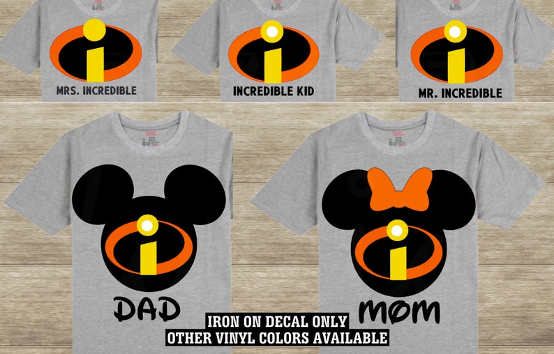 Mr. Incredible Mrs. Incredible Decal / Iron On Vinyl Decal Disney Honeymoon Matching Family Vacation Husband Wife Shirt Mom Dad 4 Shirt 399 image 1