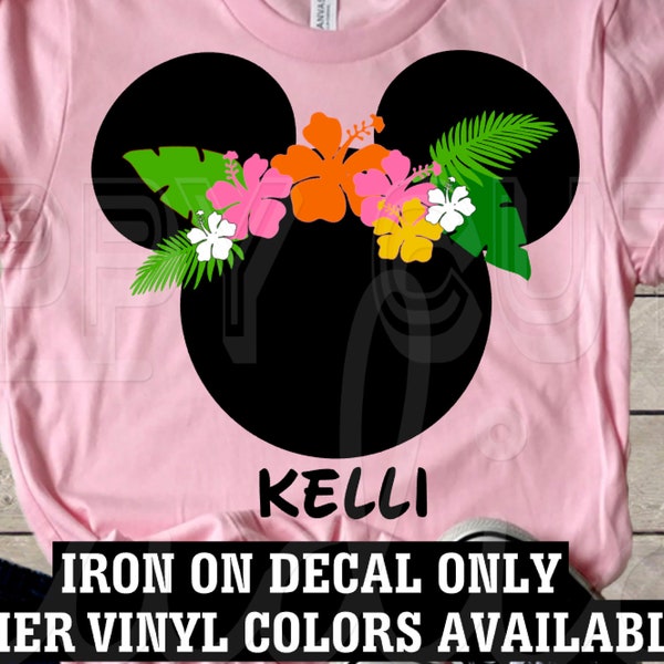 Calcomanía termoadhesiva de Minnie Mouse con hibisco: Crucero familiar tropical en Hawái