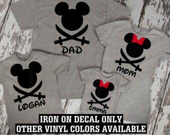 Mickey Pirate of the Caribbean Minnie Mouse Disney Magic Cruise Vacation Aulani Matching Family Disney Iron On Decal Vinyl 4 shirt 057