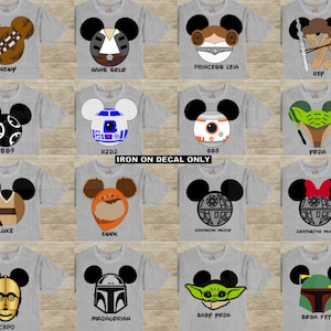 Star Wars Disney Iron On Decals Baby Yoda,Hans Solo,Princess Leia,Mandalorian, Death Star,R2D2,Personalized Matching Family for Shirt 042