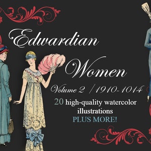 Edwardiaanse vrouwen Vol. 2, modeafdrukken, vintage illustraties van hoge kwaliteit voor scrapbooking, illustratie, grafisch ontwerp, enz., digitale download
