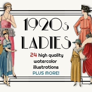 1920 年代の女性/女性/フラッパー、ファッション プリント、高品質のビンテージ クリップアート、スクラップブッキング、イラスト、グラフィック デザイン用のデジタル ダウンロード