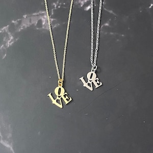 LOVE Necklace ~ Gold or Silver ~ Gold Plated Stainless Steel Delicate Charm Pendant on Short Chain Handmade in Philadelphia Philly