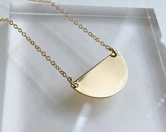Carla Necklace ~ Gold Plated ~ Half Moon Circle Geometric  pendant & gold plated Chain Minimal  Birthday Gift