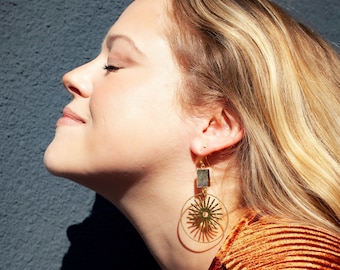Everly Earrings ~ Labradorite ~ Statement Brass Sun Dangles Handmade Jewelry Gift