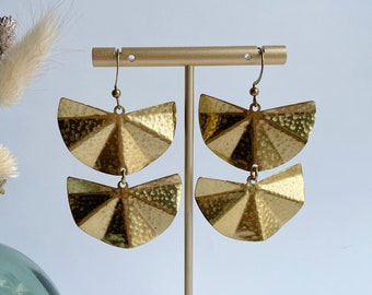 Christa Earrings ~ Statement Hammered Brass Dangles Handmade Gift Wedding Summer Style